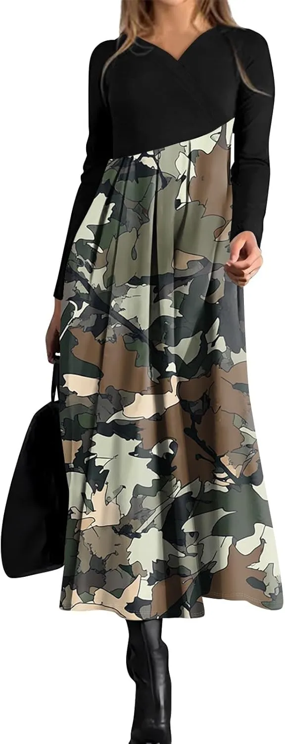Spring Dresses for Women 2025 Midi Long Sleeve V Neck Summer Trendy Flowy Teens Cruise Fashion Dress