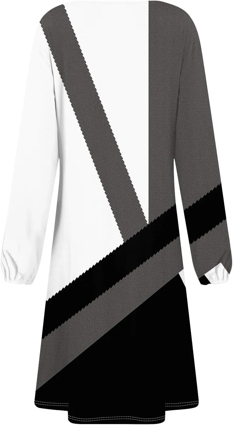 Spring Dresses for Women 2025 Midi O Neck Long Sleeve Ladies Summer Trendy Flowy Holiday Dressy Dress