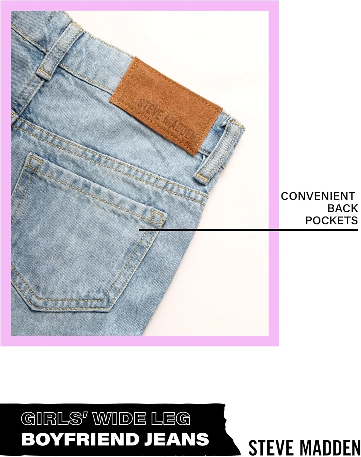 Steve Madden Girls' Jeans - Casual High Waisted Comfort Stretch Wide Leg Denim Jeans - Boyfriend Jeans for Girls (4-16)