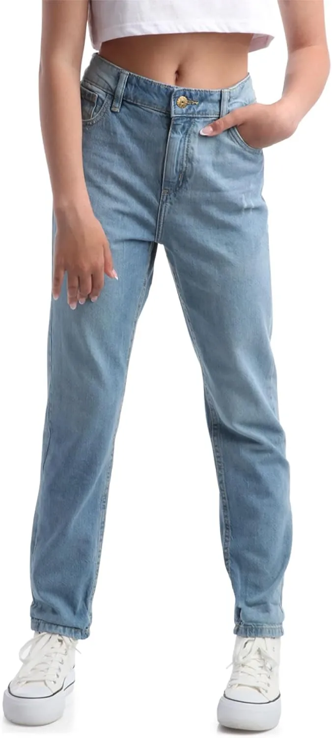 Steve Madden Girls' Jeans - Casual High Waisted Comfort Stretch Wide Leg Denim Jeans - Boyfriend Jeans for Girls (4-16)