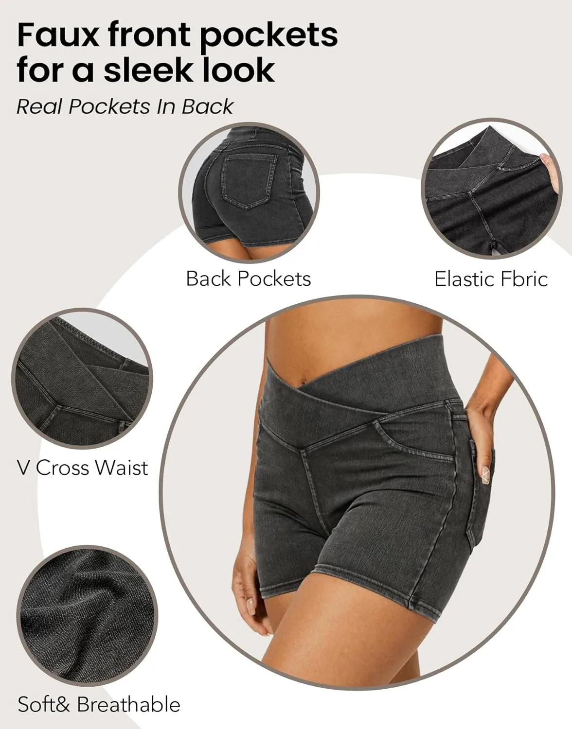 Stretchy Jean Shorts for Women High Waisted Crossover Denim Shorts with Pockets Women Summer Casual Shorts
