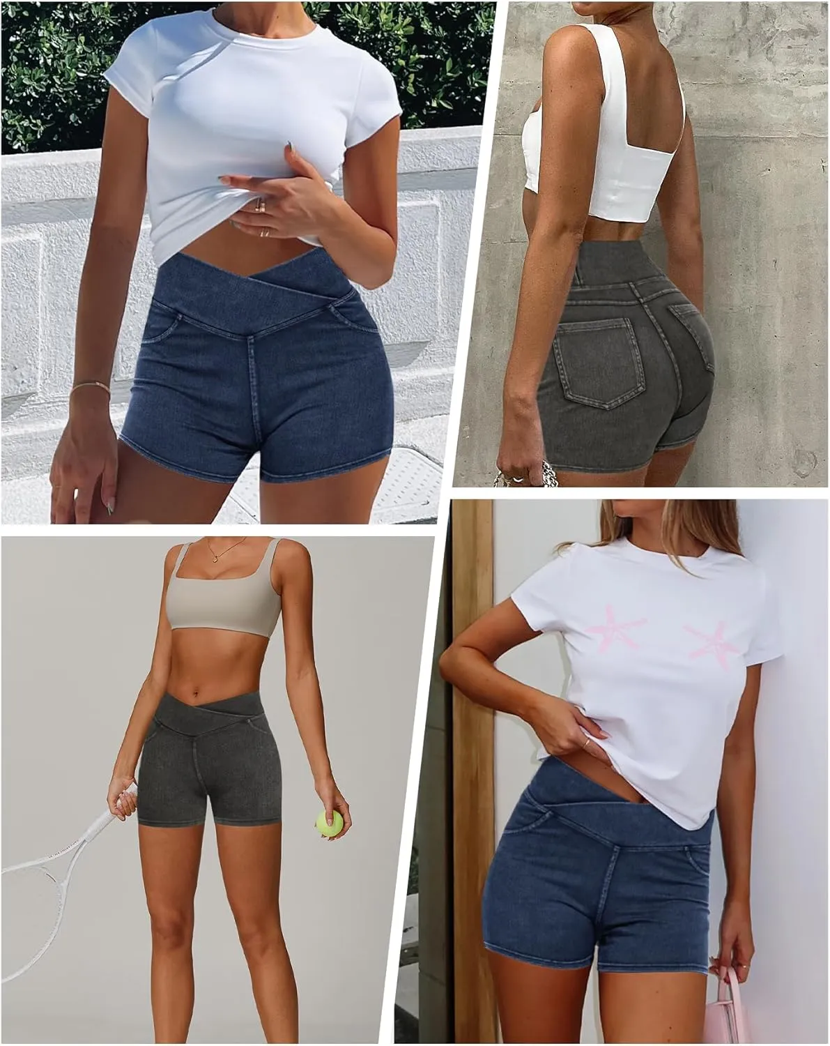 Stretchy Jean Shorts for Women High Waisted Crossover Denim Shorts with Pockets Women Summer Casual Shorts