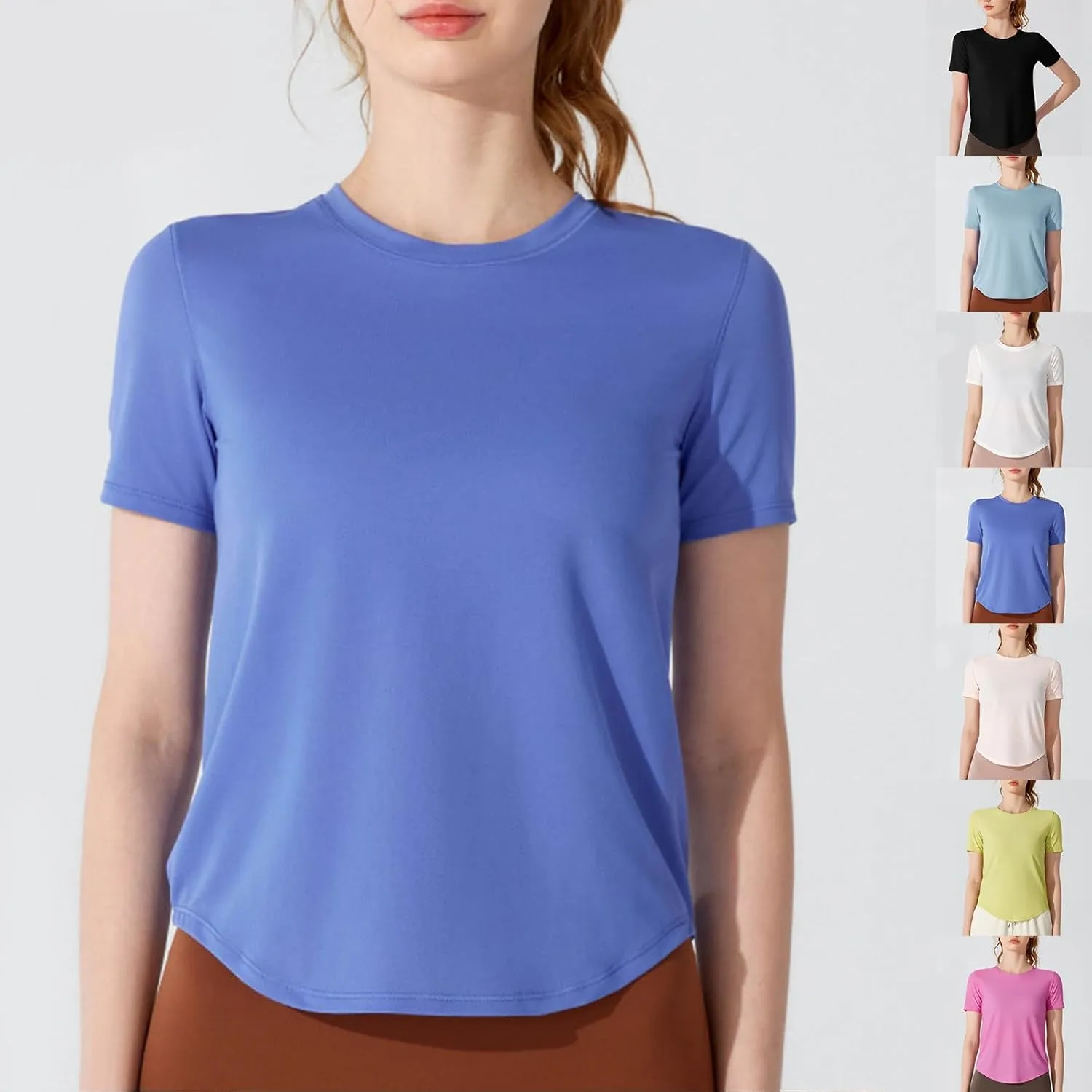 Summer Basic Shirts for Women Short Sleeve Workout Yoga Tops Lightweight Relaxed Fit Basic Tees Casual Athletic Shirt