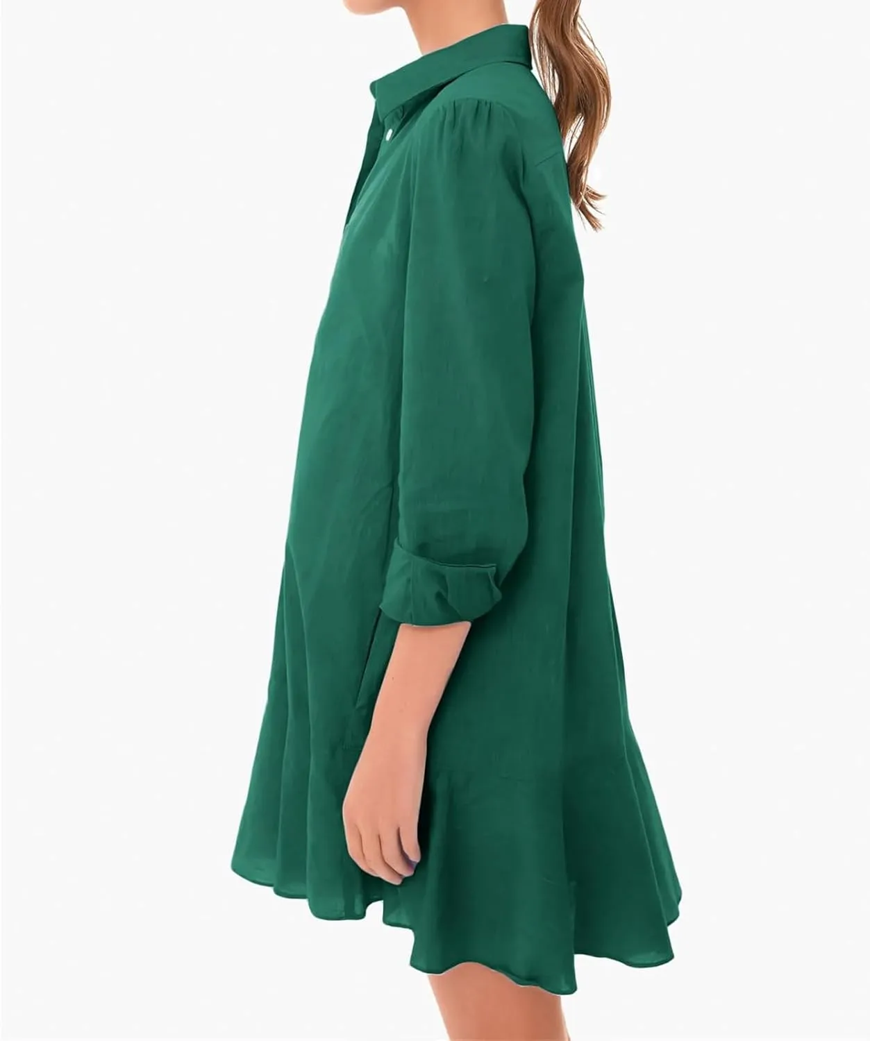 Summer Dresses for Women 2025 Button Down Collared Shirts Dress Loose Fit Business Dresses Ruffle Hem Mini Dress