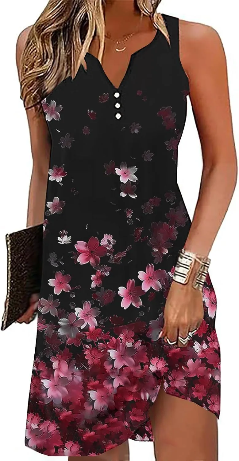 Summer Dresses for Women 2025 Comfy Flower Graphic Print Sundress Sleeveless Sexy v Neck Boho Flowy Beach Dresses