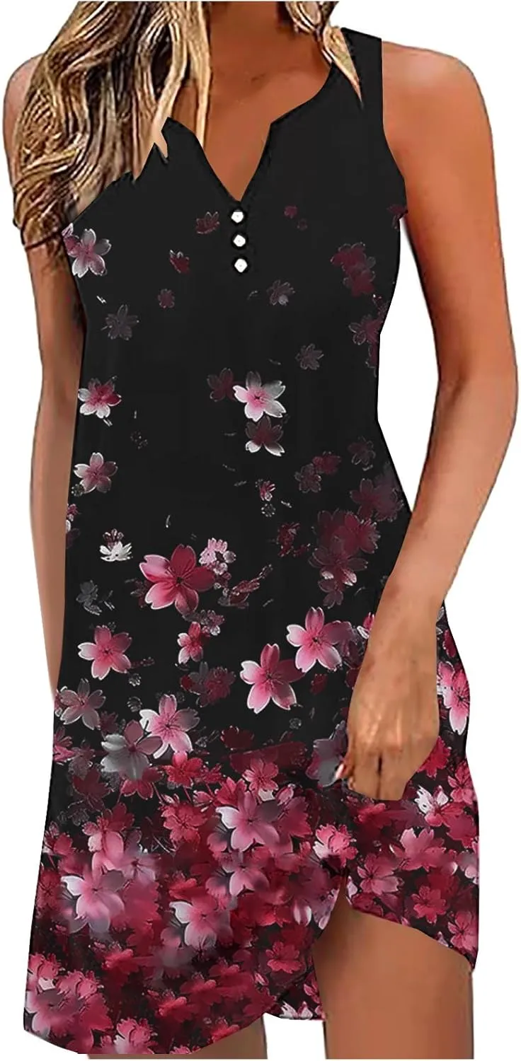 Summer Dresses for Women 2025 Comfy Flower Graphic Print Sundress Sleeveless Sexy v Neck Boho Flowy Beach Dresses