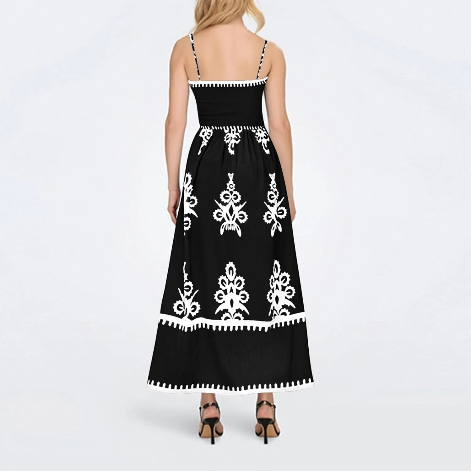 Summer Dresses for Women 2025 Square Neck Sleeveless Casual Boho Floral High Waist Slit Travel Vacation Sundress