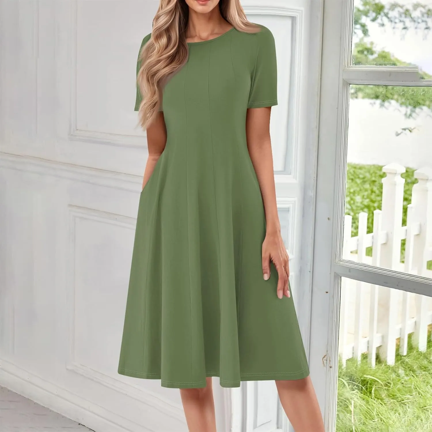 Summer Dresses for Women 2025 Trendy Short Sleeve Scoop Neck Print Beach Boho Tshirt Dress with Pockets