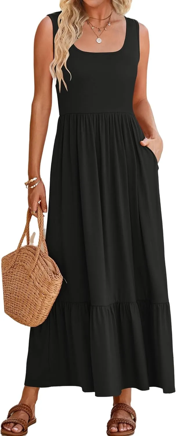 Summer Dresses for Women 2025 Vacation Sleeveless Babydoll Dress Scoop Neck Loose Fit Tank Sundress