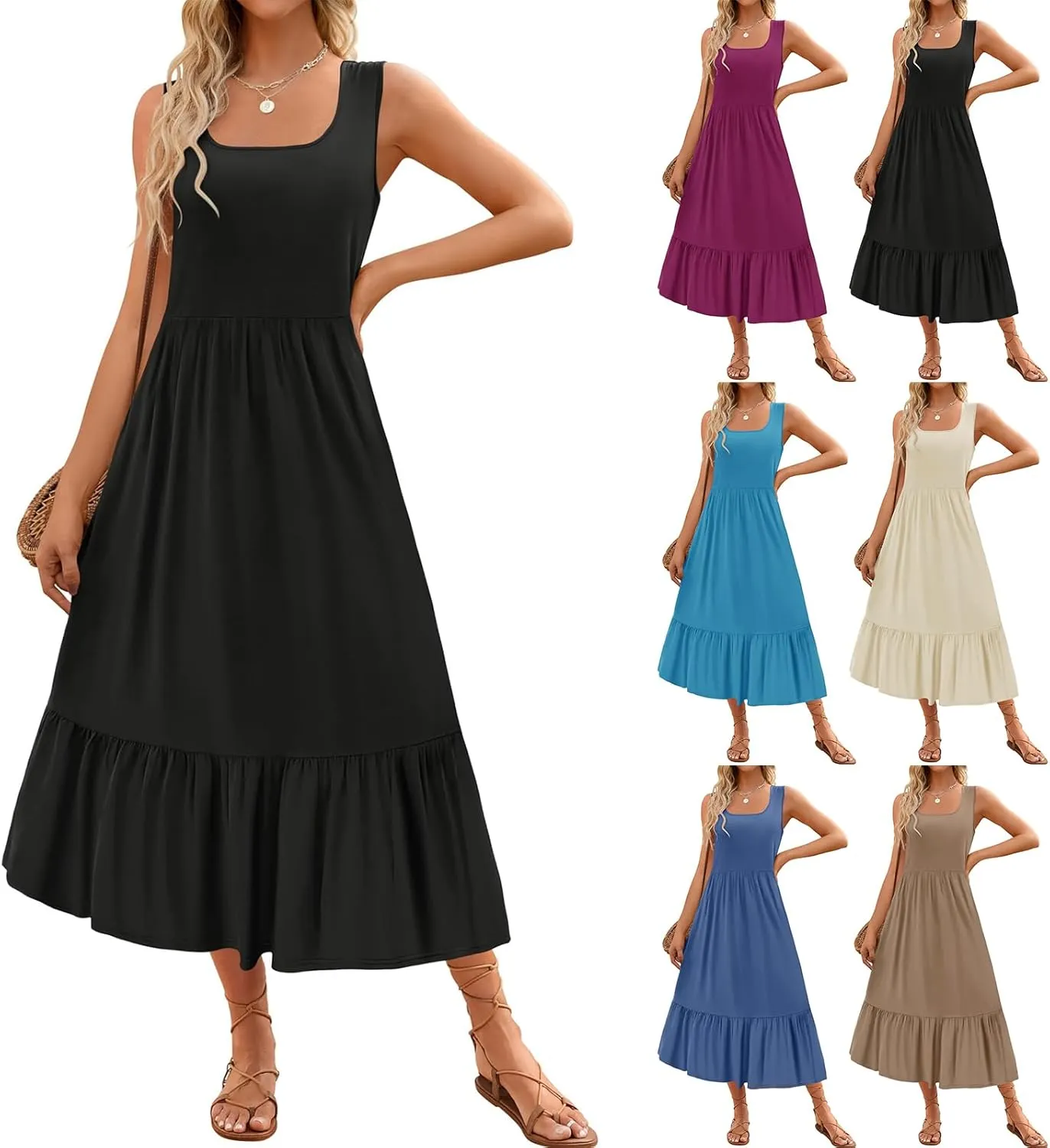 Summer Dresses for Women 2025 Vacation Sleeveless Babydoll Dress Scoop Neck Loose Fit Tank Sundress
