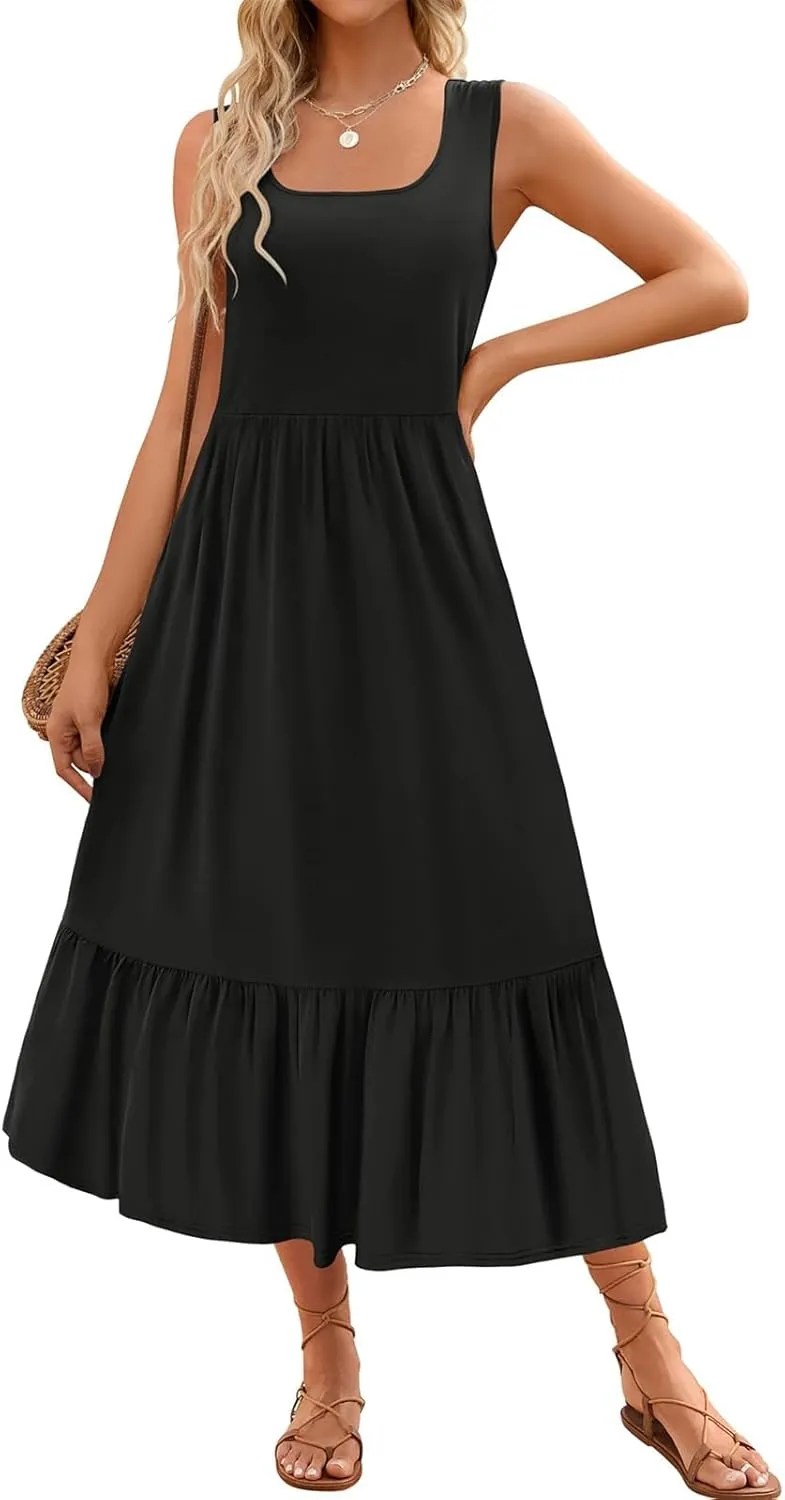 Summer Dresses for Women 2025 Vacation Sleeveless Babydoll Dress Scoop Neck Loose Fit Tank Sundress