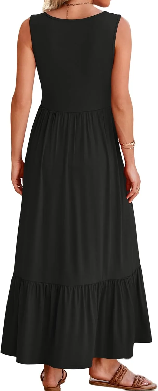 Summer Dresses for Women 2025 Vacation Sleeveless Babydoll Dress Scoop Neck Loose Fit Tank Sundress