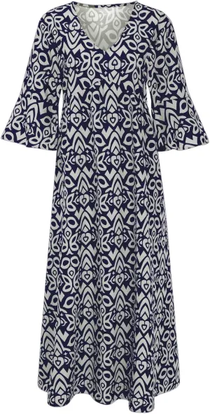 Summer Dresses for Women Boho Floral Print Dress 2025 Casual V Neck Bohemian Wrap 3/4 Sleeve High Waist Midi Dress