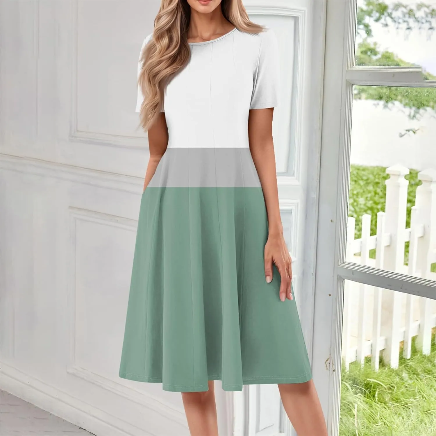 Summer Dresses for Women Flowy Casual Midi Dresses Aline Beach Tshirt Dress Floral Short Sleeve Dress with Pockets