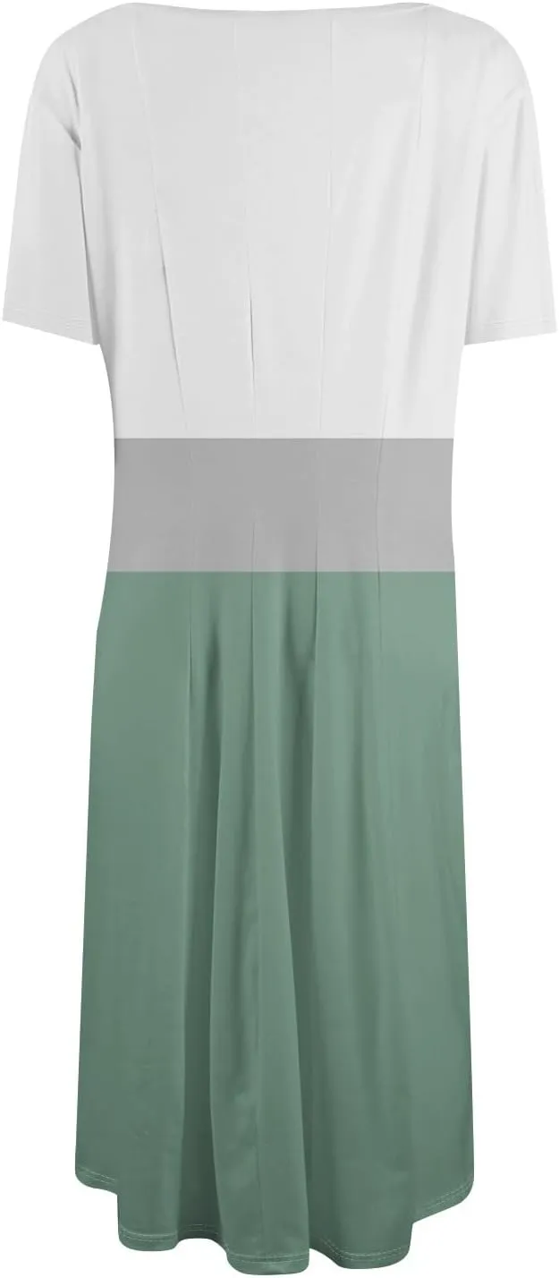 Summer Dresses for Women Flowy Casual Midi Dresses Aline Beach Tshirt Dress Floral Short Sleeve Dress with Pockets
