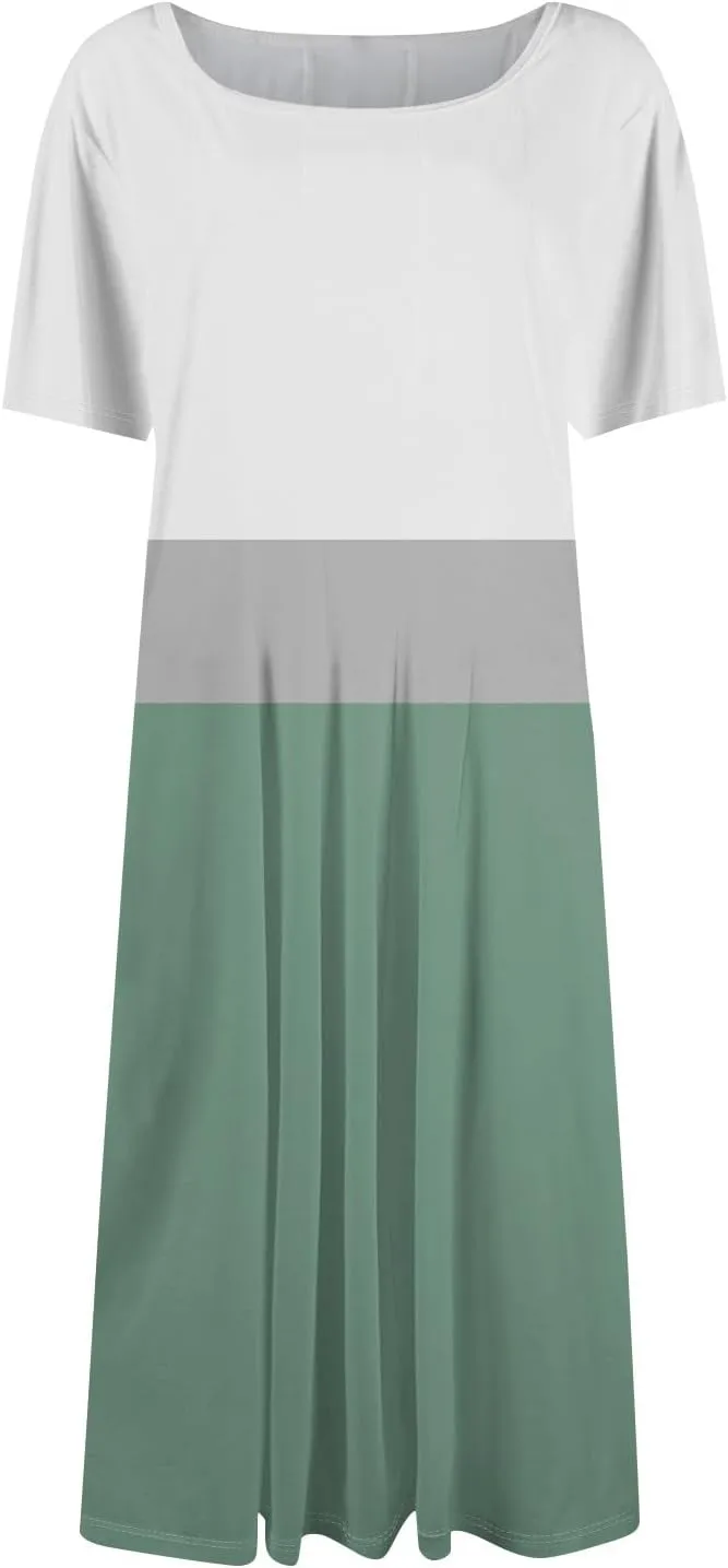 Summer Dresses for Women Flowy Casual Midi Dresses Aline Beach Tshirt Dress Floral Short Sleeve Dress with Pockets