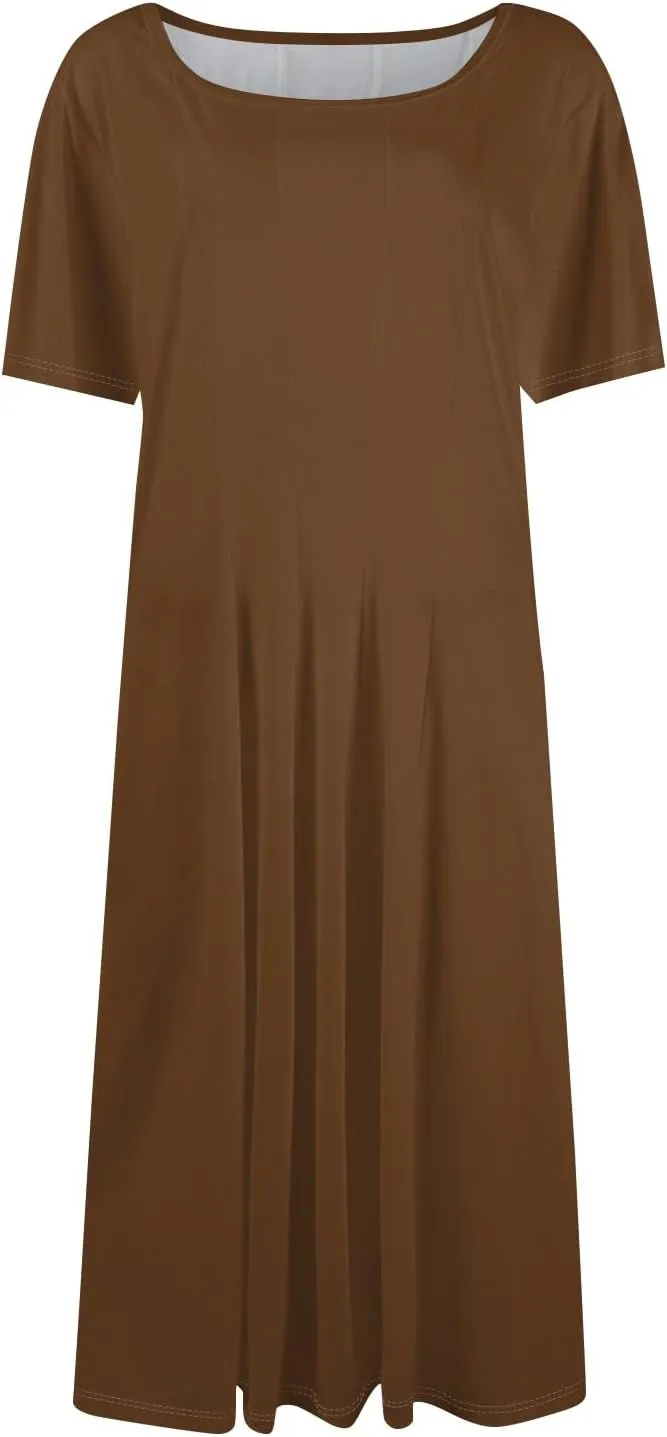 Summer Shirt Dresses for Women 2025 Short Sleeve Tiered Maxi Dresses Crewneck Flowy Beach Sundresses with Pockets