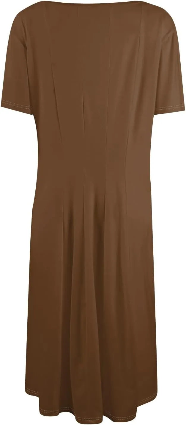 Summer Shirt Dresses for Women 2025 Short Sleeve Tiered Maxi Dresses Crewneck Flowy Beach Sundresses with Pockets
