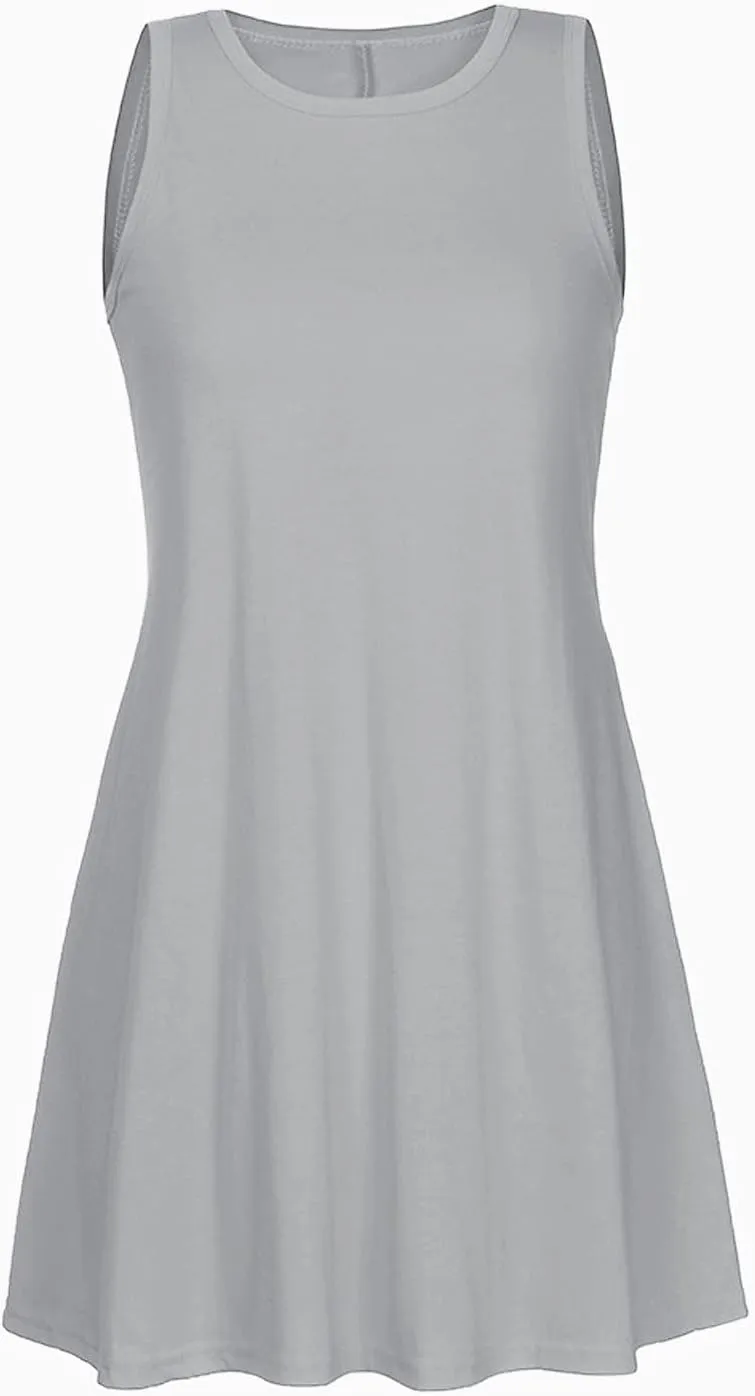Sundress for Women Summer Casual Solid Sleeveless Flowy T Shirt Dresses Beach Cover up Tank Dress with Pockets