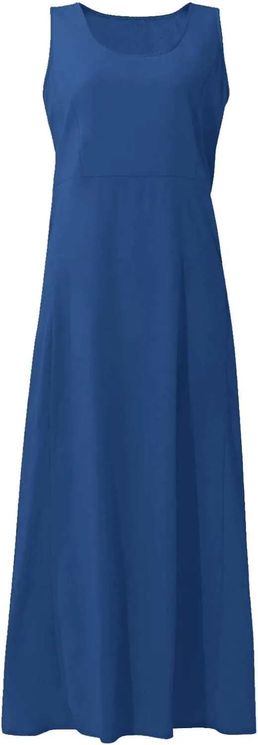 Sundresses for Women 2025 Vacation Plus Size Linen Maxi Dress Flwoy Summer Boho Beach Tank Dress with Pockets