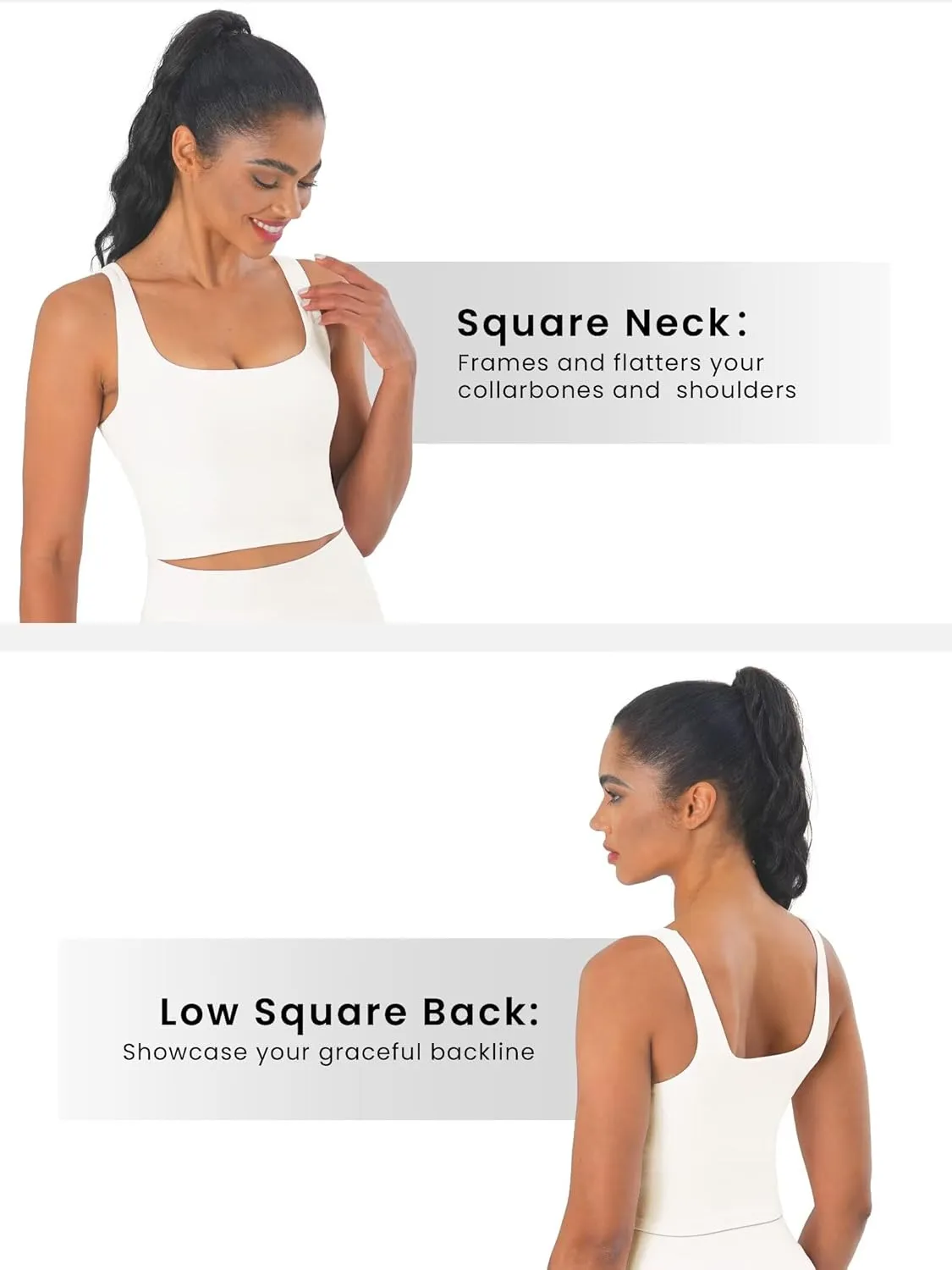 Sunzfly Women Square Neck Sport Bra with Removable Pads, Built-in Bra Crop Tank Top Summer Sleeveless Camisole Workout Yoga