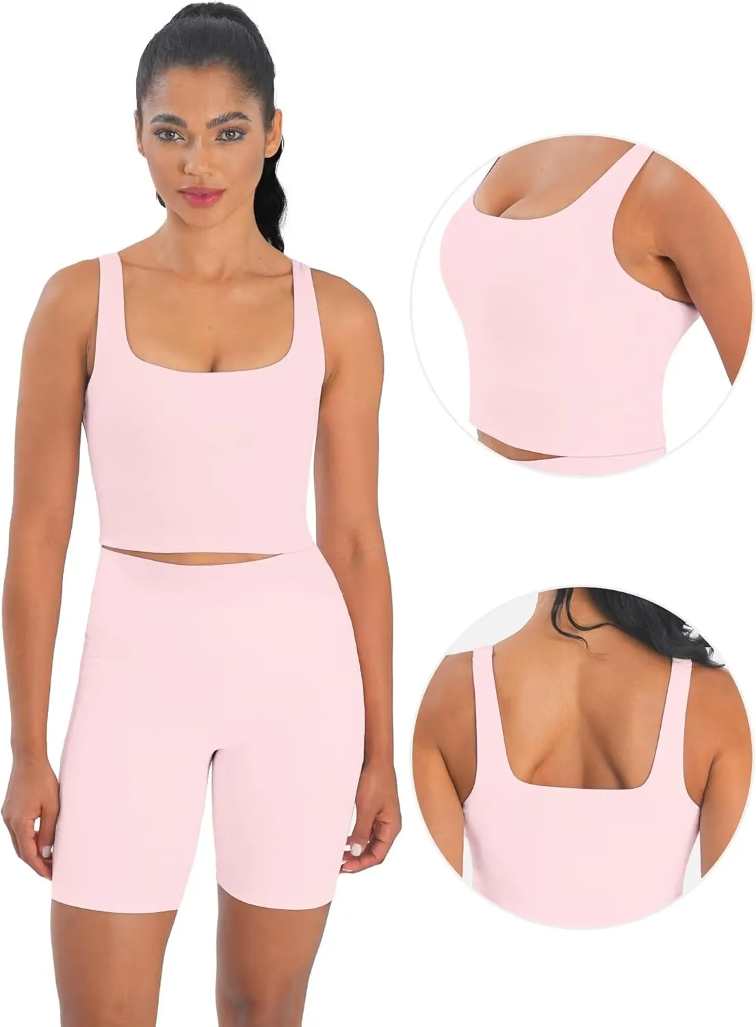 Sunzfly Women Square Neck Sport Bra with Removable Pads, Built-in Bra Crop Tank Top Summer Sleeveless Camisole Workout Yoga