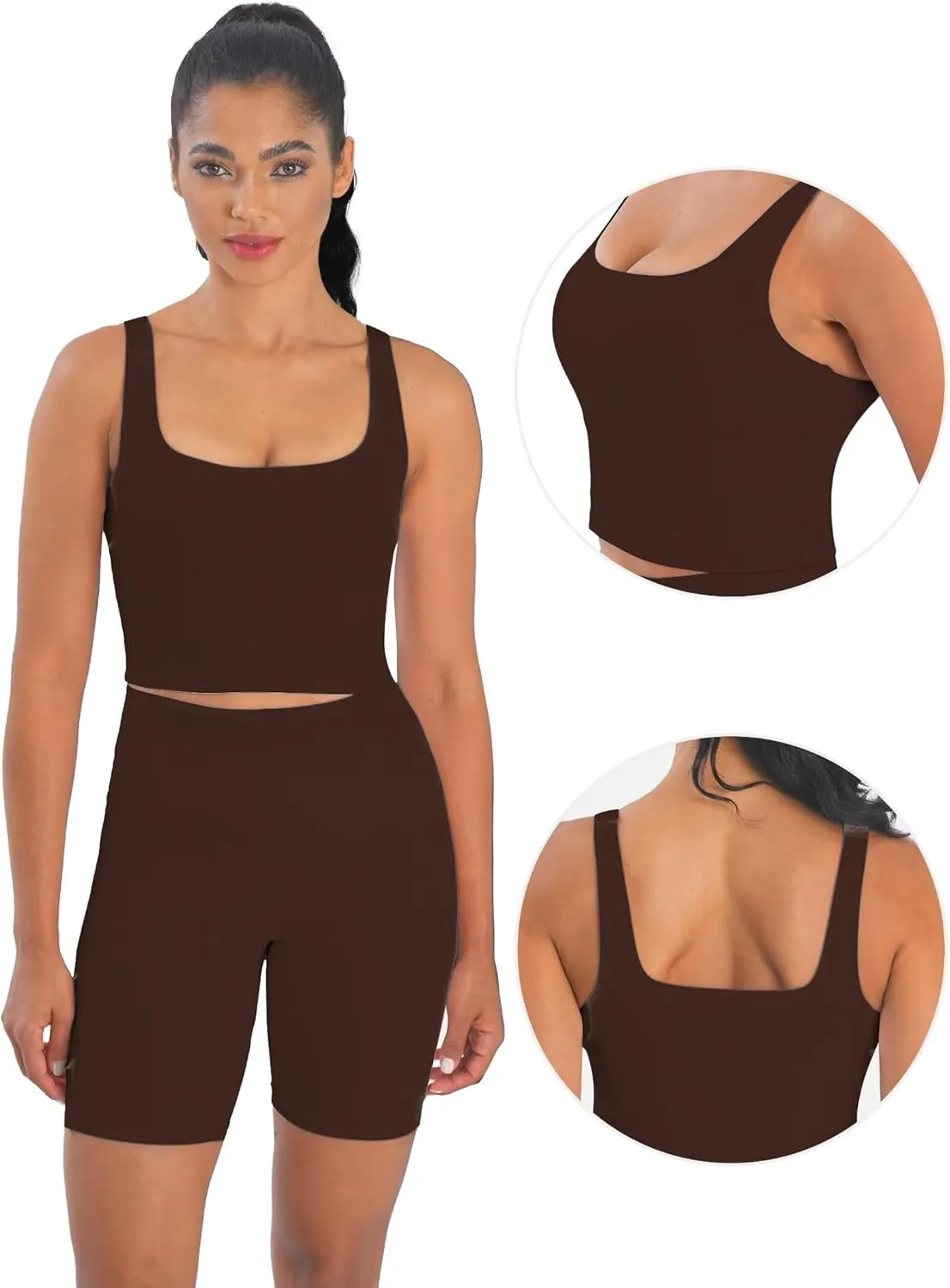 Sunzfly Women Square Neck Sport Bra with Removable Pads, Built-in Bra Crop Tank Top Summer Sleeveless Camisole Workout Yoga