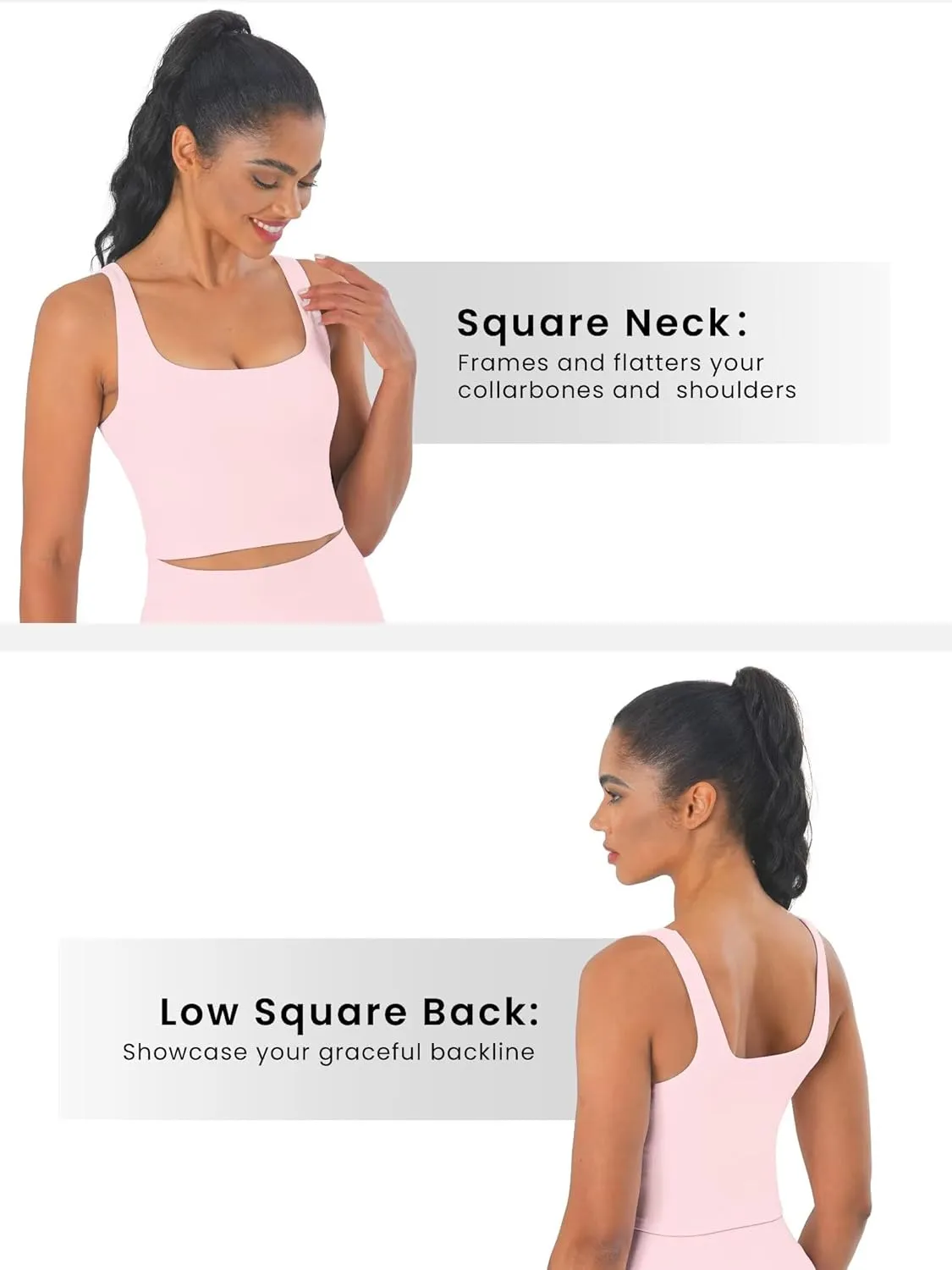 Sunzfly Women Square Neck Sport Bra with Removable Pads, Built-in Bra Crop Tank Top Summer Sleeveless Camisole Workout Yoga