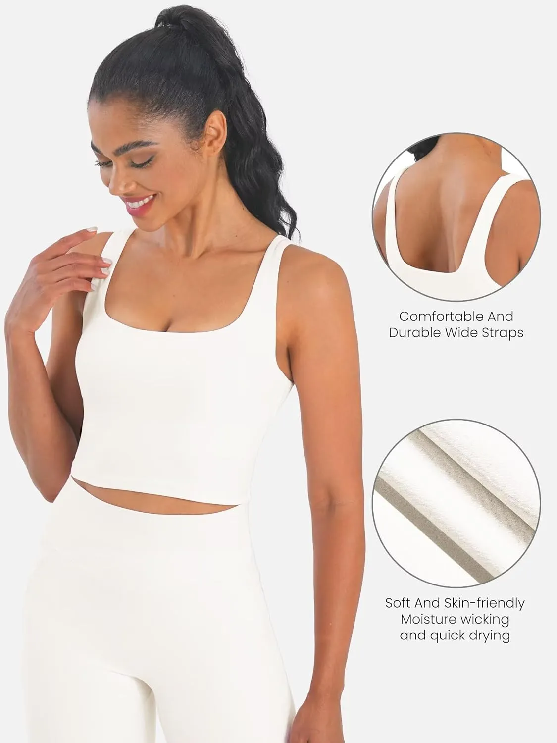 Sunzfly Women Square Neck Sport Bra with Removable Pads, Built-in Bra Crop Tank Top Summer Sleeveless Camisole Workout Yoga