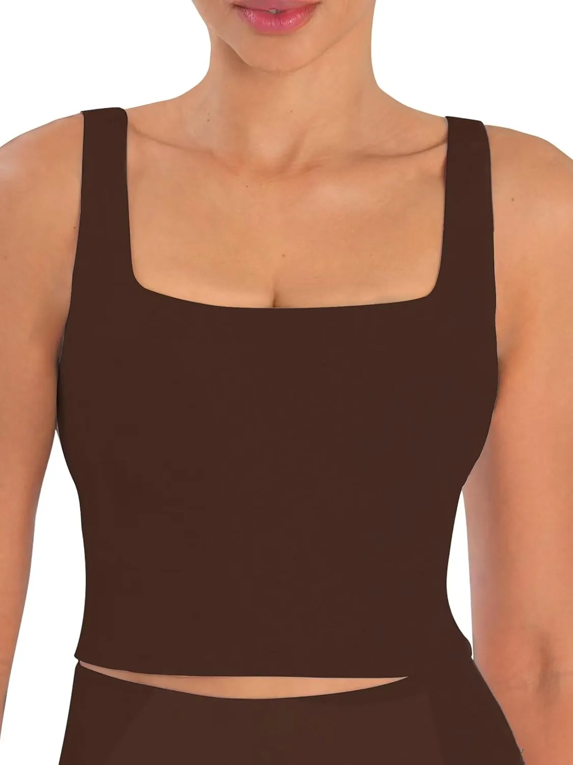 Sunzfly Women Square Neck Sport Bra with Removable Pads, Built-in Bra Crop Tank Top Summer Sleeveless Camisole Workout Yoga
