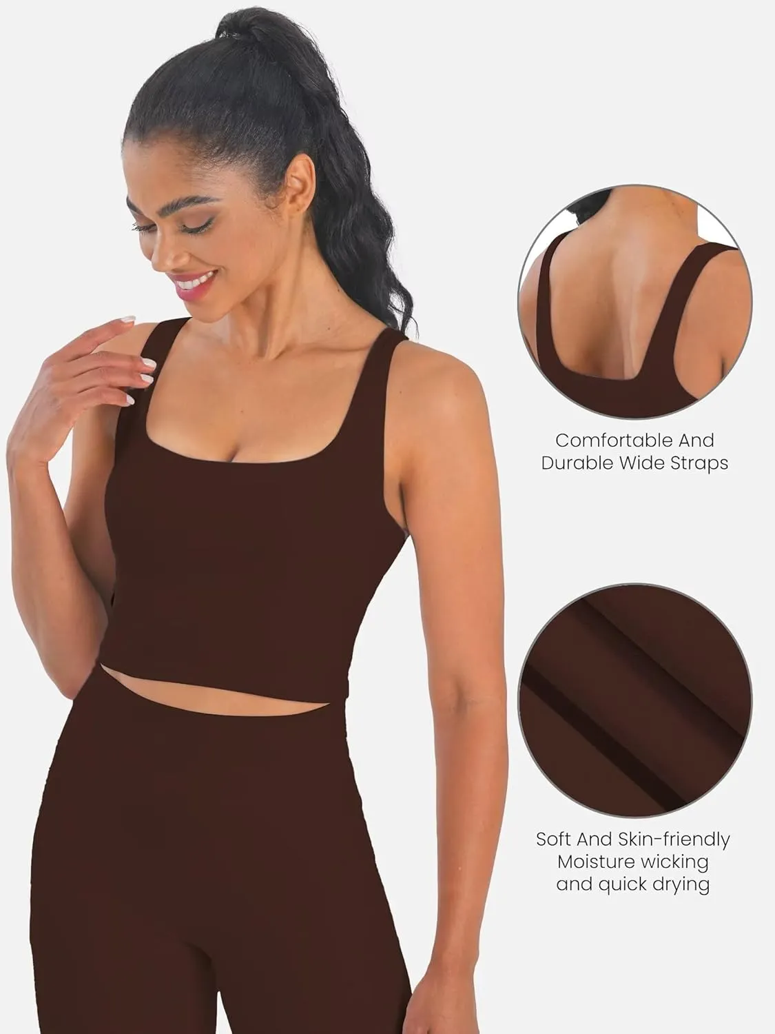 Sunzfly Women Square Neck Sport Bra with Removable Pads, Built-in Bra Crop Tank Top Summer Sleeveless Camisole Workout Yoga