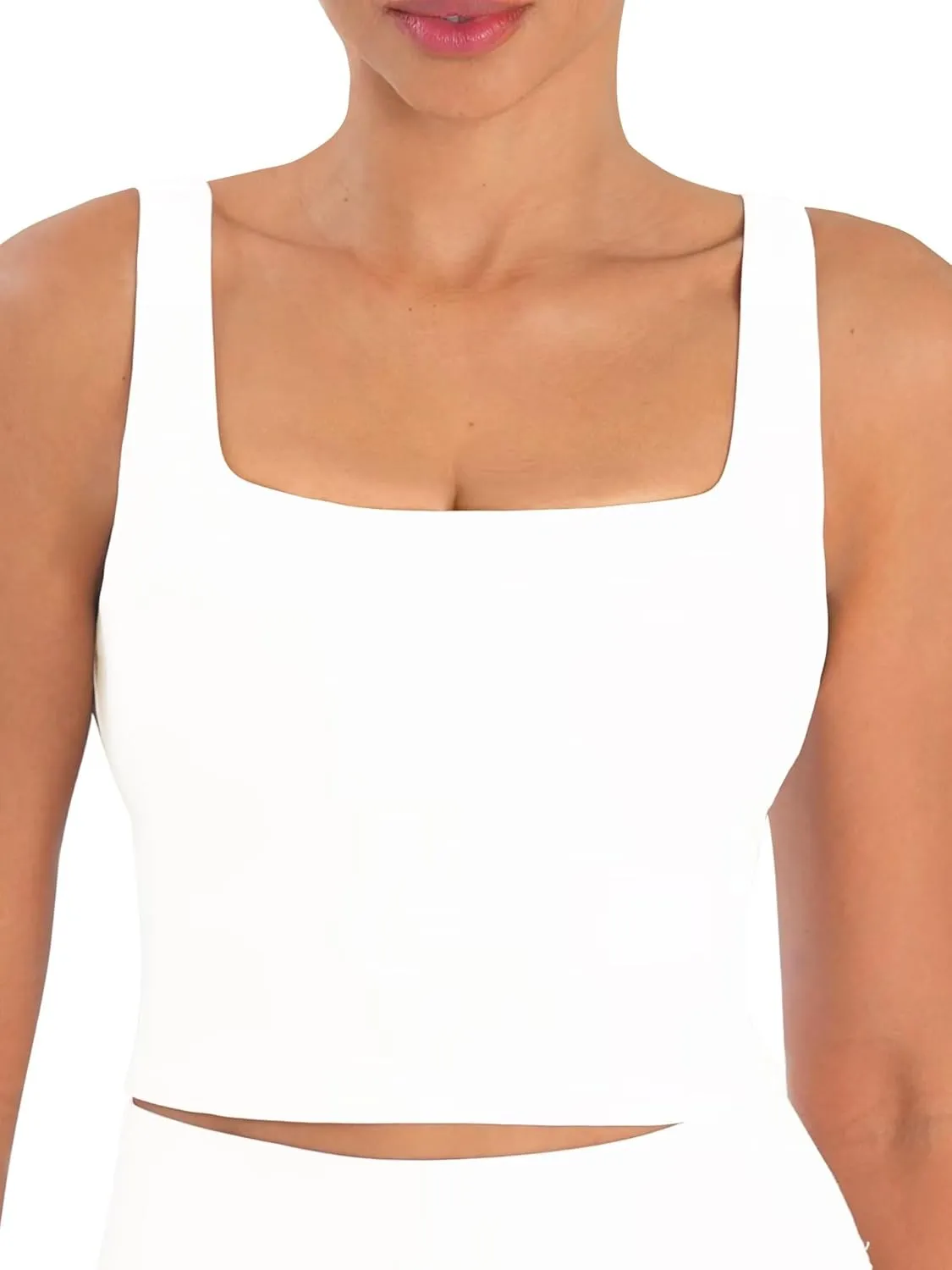 Sunzfly Women Square Neck Sport Bra with Removable Pads, Built-in Bra Crop Tank Top Summer Sleeveless Camisole Workout Yoga