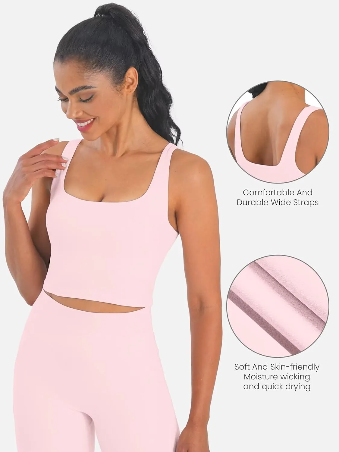 Sunzfly Women Square Neck Sport Bra with Removable Pads, Built-in Bra Crop Tank Top Summer Sleeveless Camisole Workout Yoga