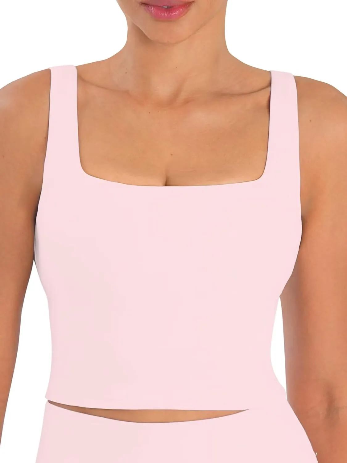 Sunzfly Women Square Neck Sport Bra with Removable Pads, Built-in Bra Crop Tank Top Summer Sleeveless Camisole Workout Yoga