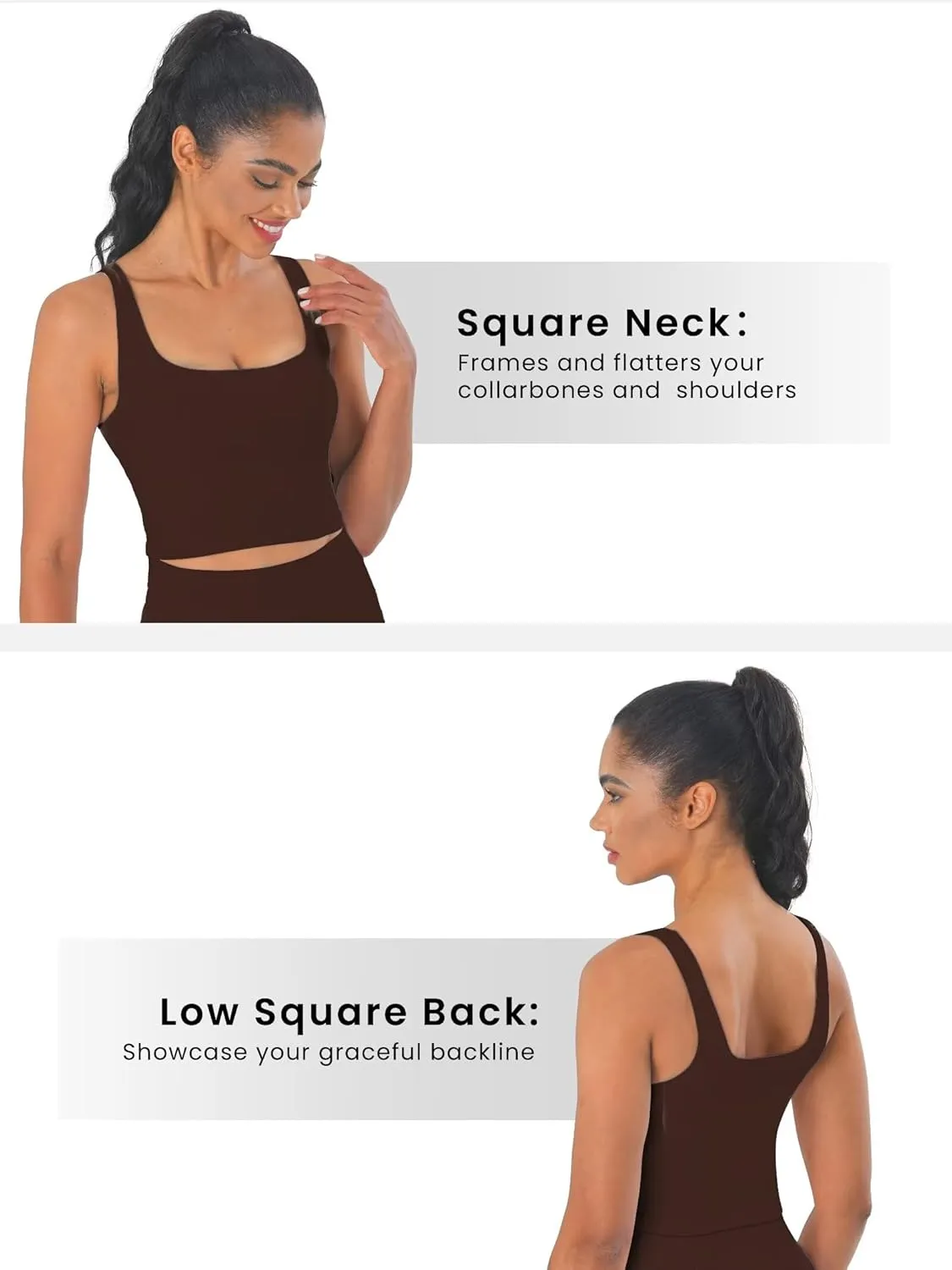 Sunzfly Women Square Neck Sport Bra with Removable Pads, Built-in Bra Crop Tank Top Summer Sleeveless Camisole Workout Yoga