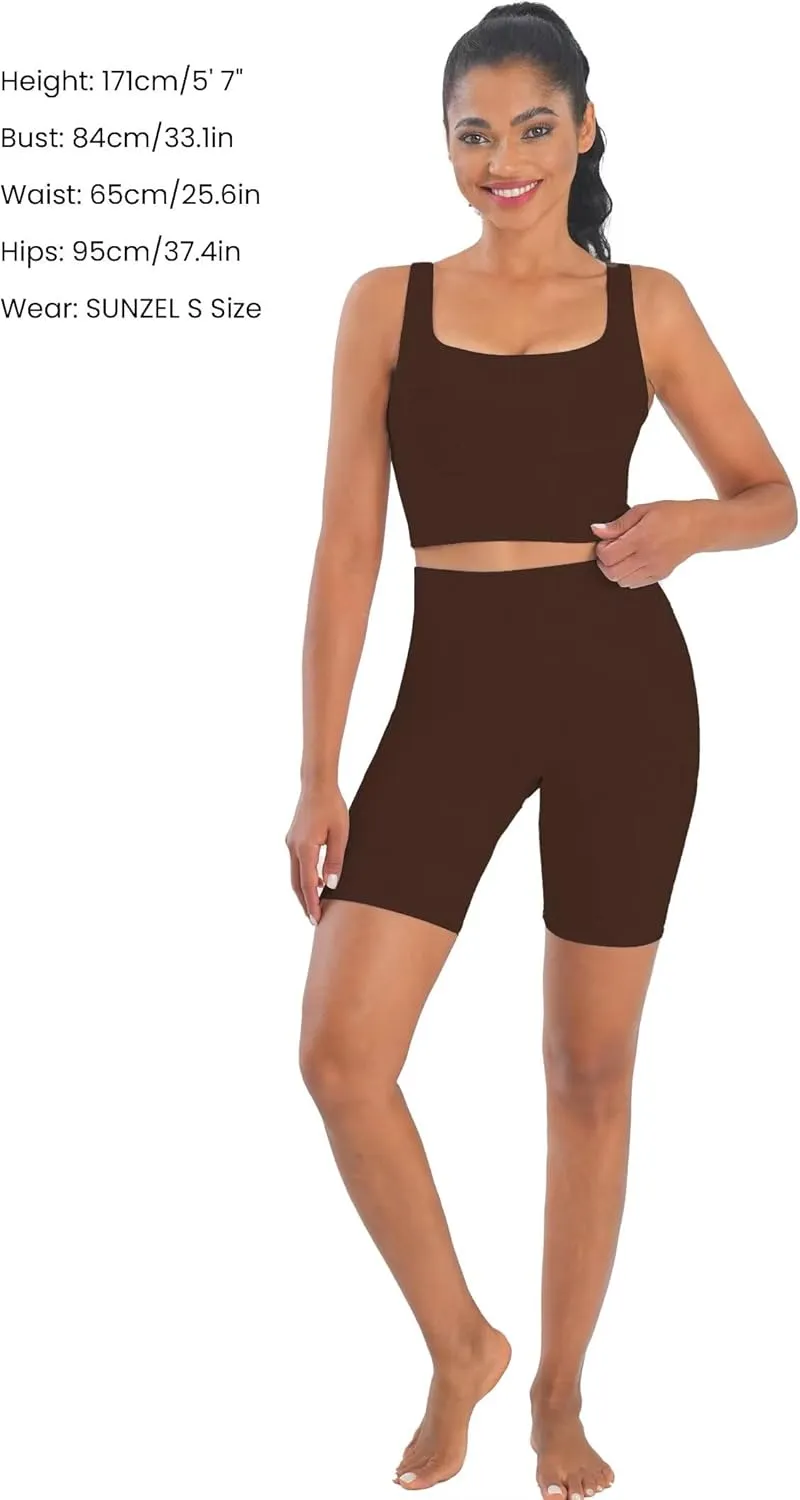 Sunzfly Women Square Neck Sport Bra with Removable Pads, Built-in Bra Crop Tank Top Summer Sleeveless Camisole Workout Yoga