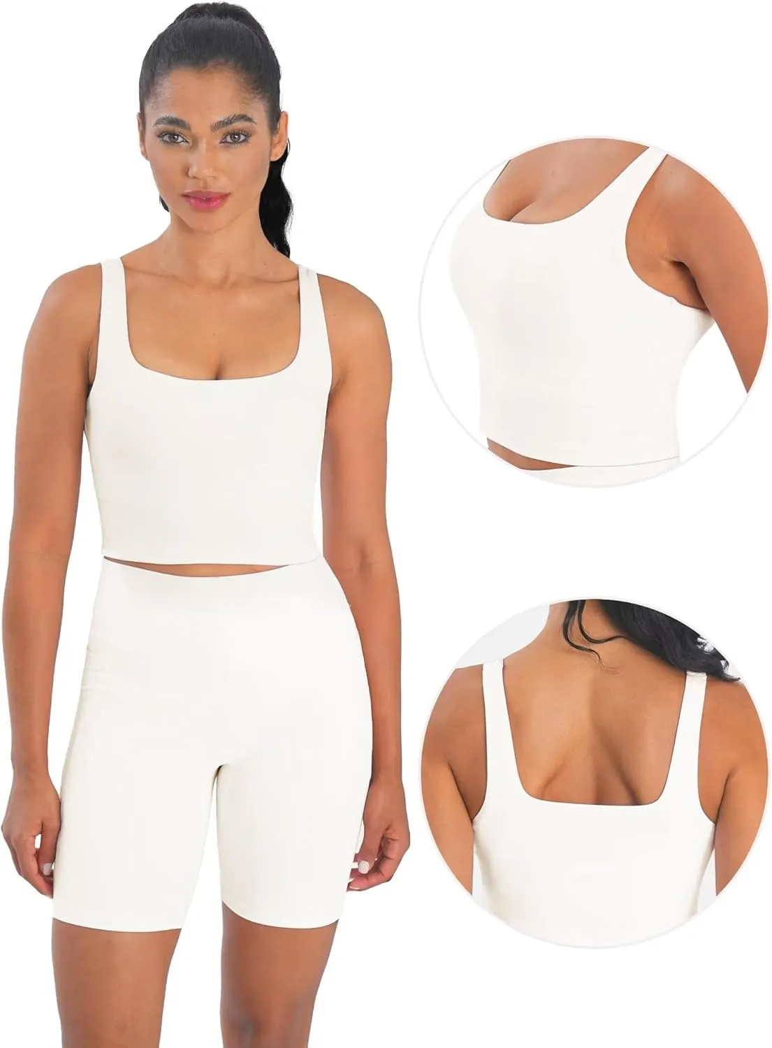 Sunzfly Women Square Neck Sport Bra with Removable Pads, Built-in Bra Crop Tank Top Summer Sleeveless Camisole Workout Yoga