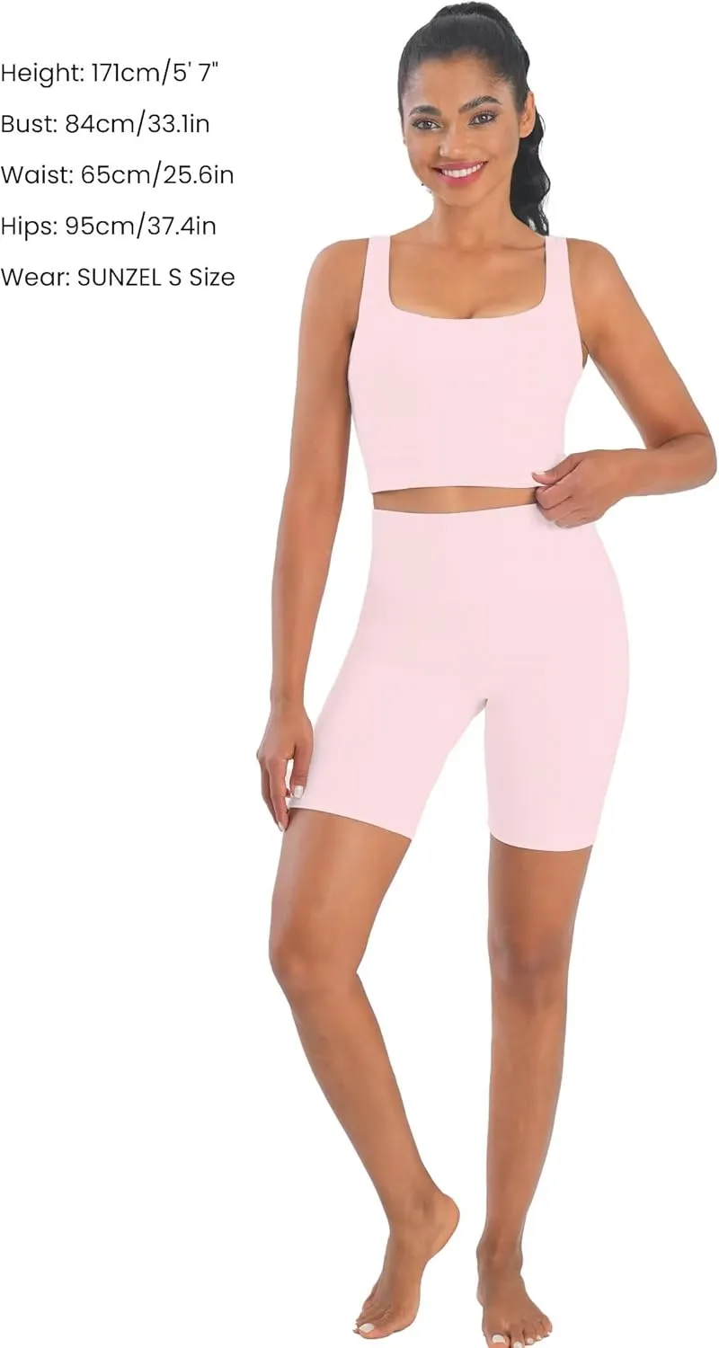 Sunzfly Women Square Neck Sport Bra with Removable Pads, Built-in Bra Crop Tank Top Summer Sleeveless Camisole Workout Yoga