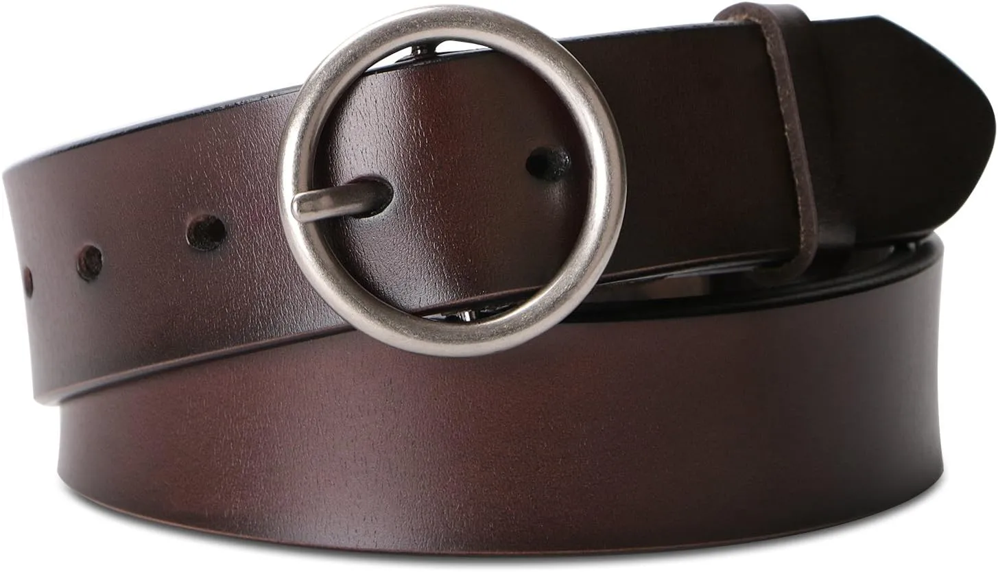 SUOSDEY Fashion Women Leather Belt for Dresses Jeans Pants With Classic Round Buckle