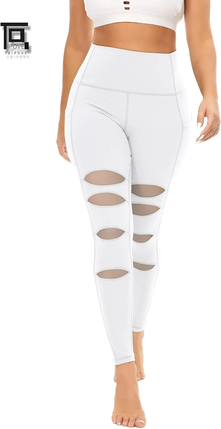 TAIPOVE Buttery Soft Seamless Ripped Yoga Leggings for Women High Waisted with Pockets Tummy Control Butt Lift Stretch