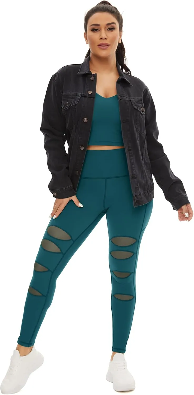 TAIPOVE Buttery Soft Seamless Ripped Yoga Leggings for Women High Waisted with Pockets Tummy Control Butt Lift Stretch