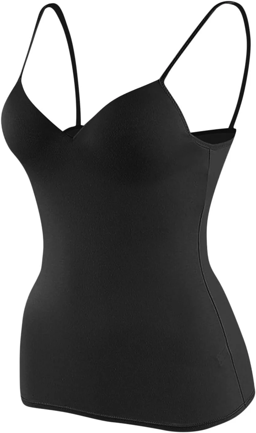 Tank Top with Built in Bra for Women Sexy Spaghetti Strap v Neck Camisole Tops Workout Summer Cami Undershirt