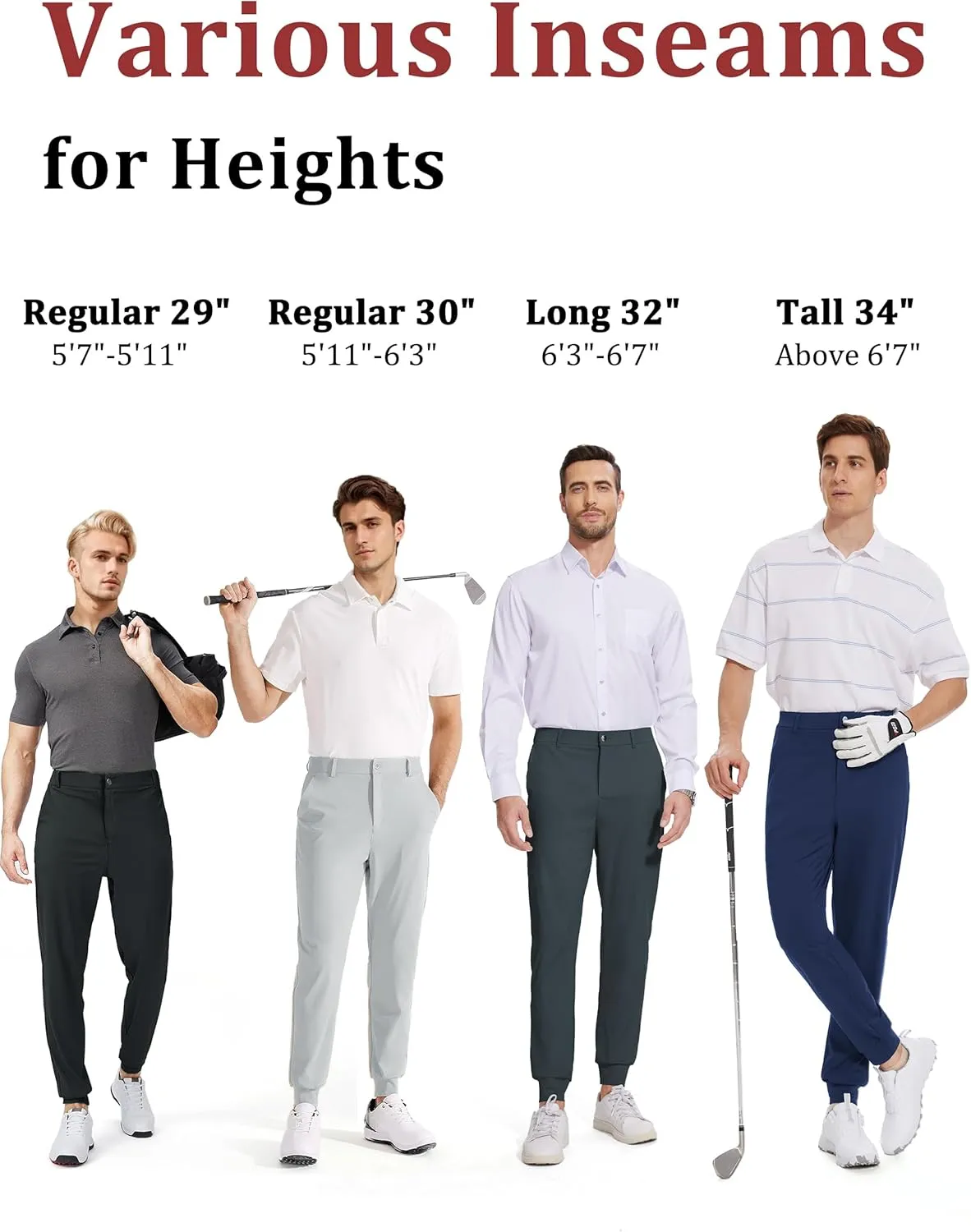 Tapata Men's 29/30/32/34 Inseam 4-Way Stretch Golf Joggers Slim Fit Regular Tall Athletic Sweatpants Casual Dress Pants