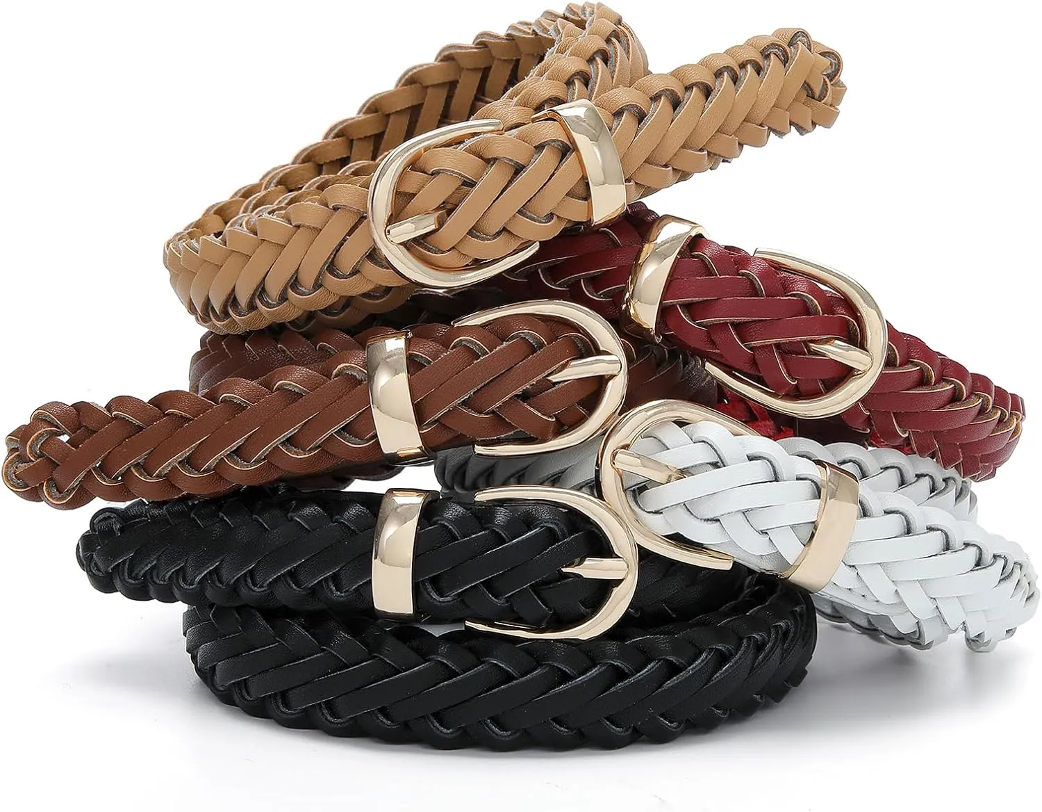 Thin Braided Belts for Women Classic Waist Belt Skinny Woven Strap for Jeans Pants Dress