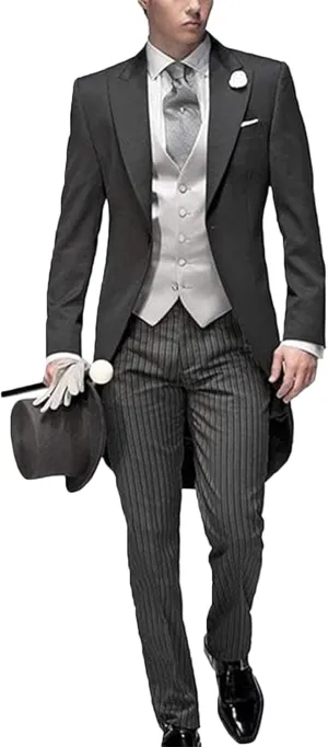 Three Pieces Tailored Bridegroom Black Morning Suit Wedding Tuxedo for Men Groomwear Slim Blazer Vest Pants Sets