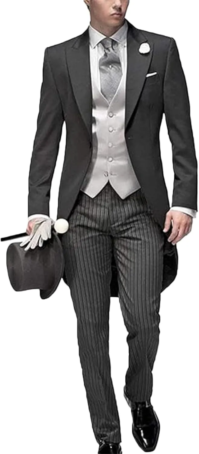 Three Pieces Tailored Bridegroom Black Morning Suit Wedding Tuxedo for Men Groomwear Slim Blazer Vest Pants Sets