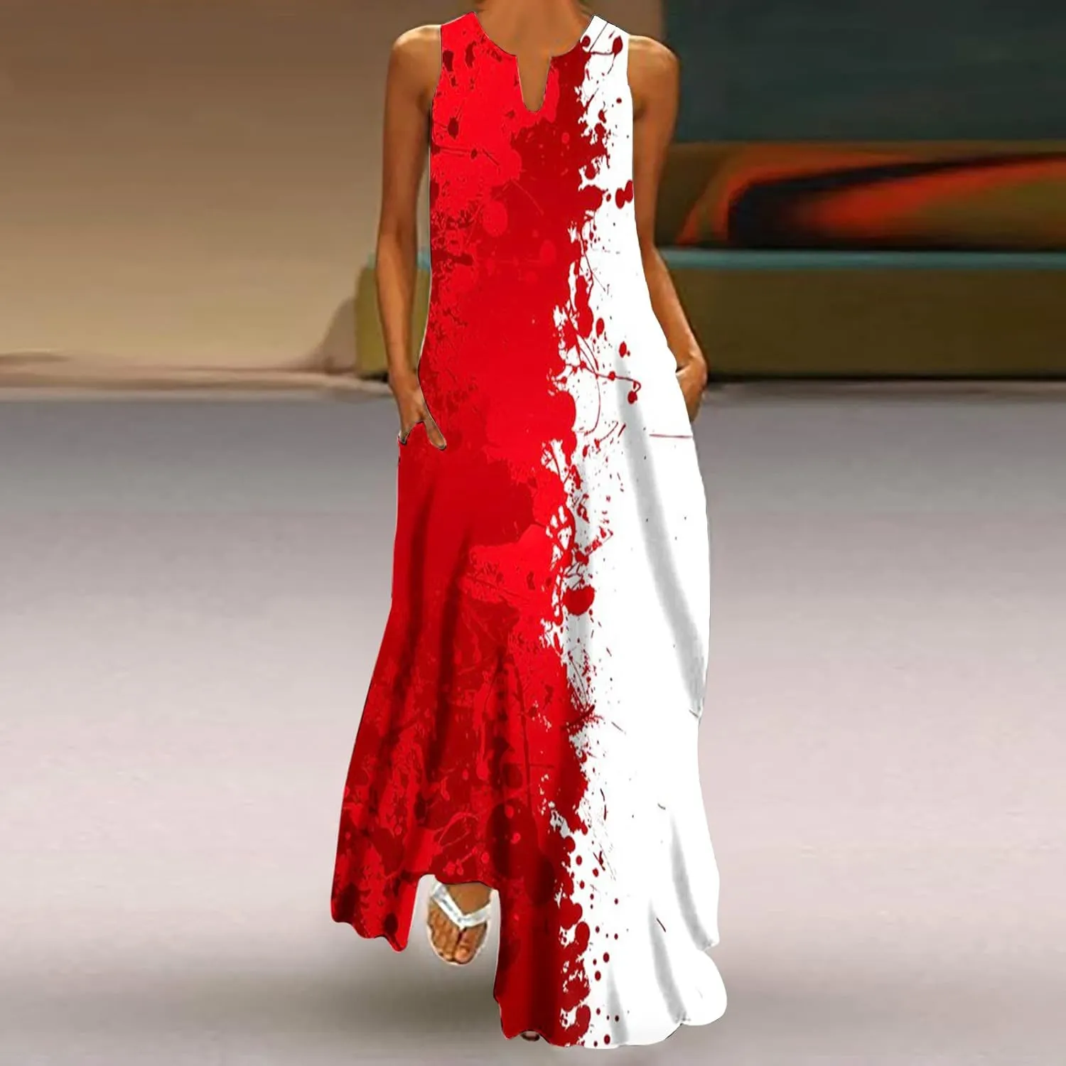 Tie Dye Dress for Women Floral Print Beach Vacation Cruise Outfits Fashion Sleeveless Beach Sundress