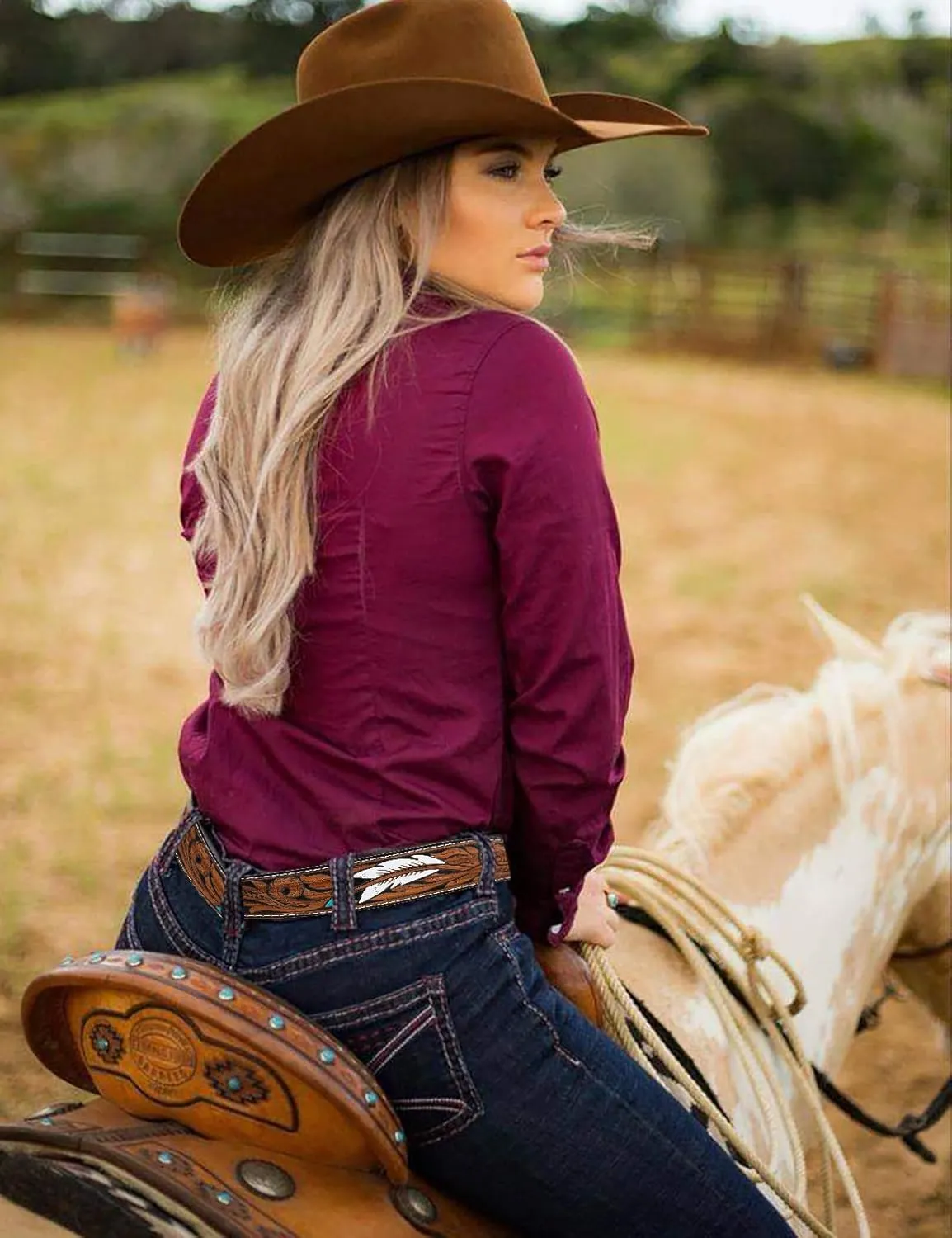 TOPACC Western Belts for Women Men Cowgirl Cowboy Country Belts with Buckles for Jeans Pants Rodeo