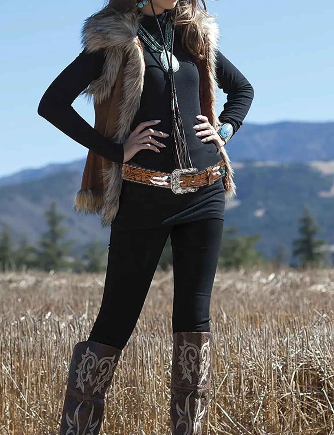 TOPACC Western Belts for Women Men Cowgirl Cowboy Country Belts with Buckles for Jeans Pants Rodeo