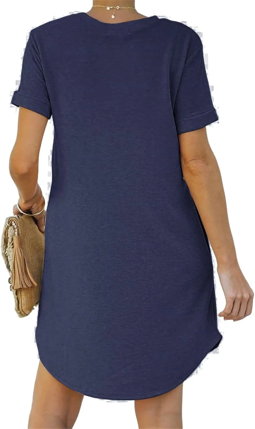 Tshirt Dress Women Summer Short Sleeve Mini Dress Soft Crew Neck Casual Sundress Loose Solid Color Dresses with Pockets